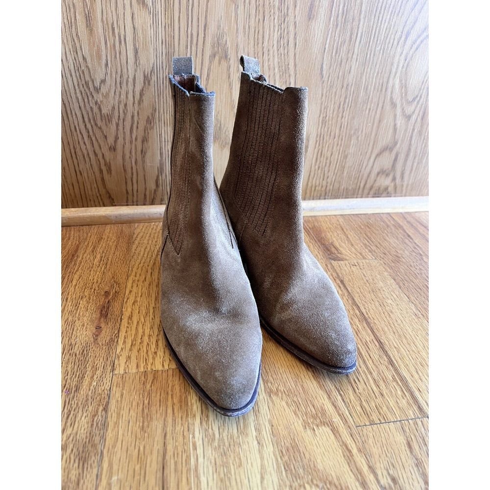 Sandro Leather Suede ankle boots Brown with elastic Size 36 Round Toe Block Heel - Picture 4 of 11